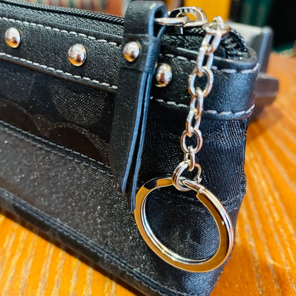 Coach Black and Silver Wallet with Textured Fabric and Zipper Closure - Picture 3 of 7